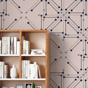 Papel tapiz fondo rosa con líneas y puntos en azul y gris