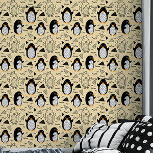 Papel tapiz beige con pinguinos