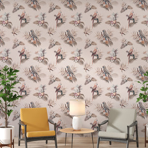 Papel tapiz rosa con aves