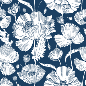 Papel tapiz fondo azul flores blancas