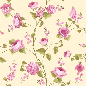 Papel tapiz beige con flores rosas