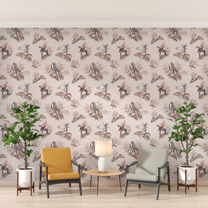 Papel tapiz rosa con aves